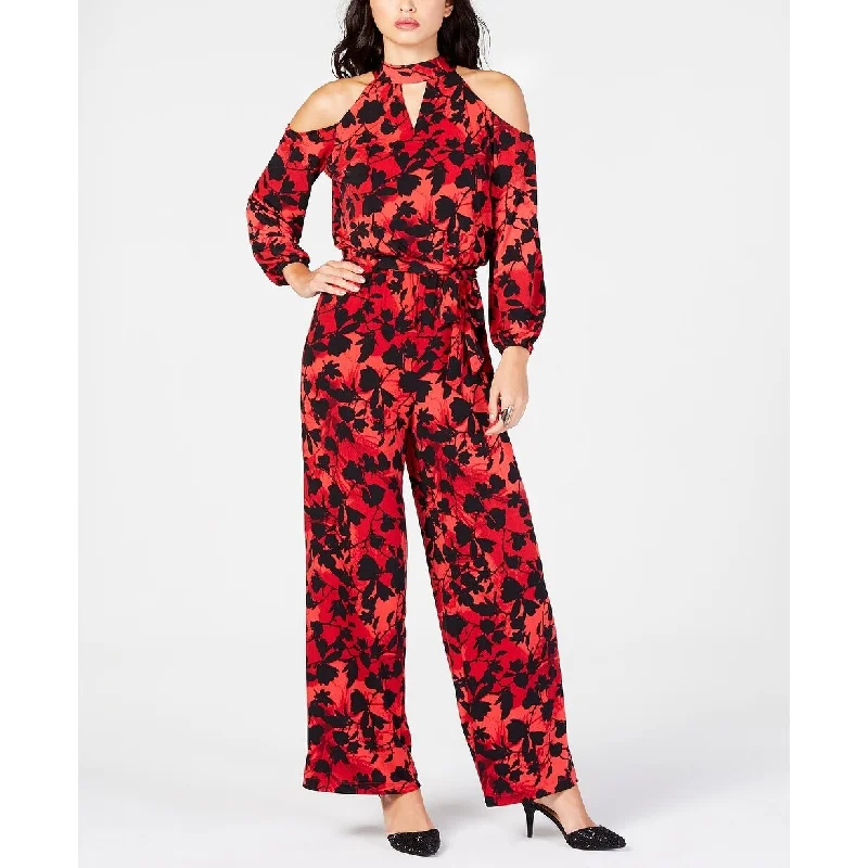 women's jumpsuits with zippersThalia Sodi Women's Printed Cold-Shoulder Jumpsuit Red Size Extra Large - X-Large