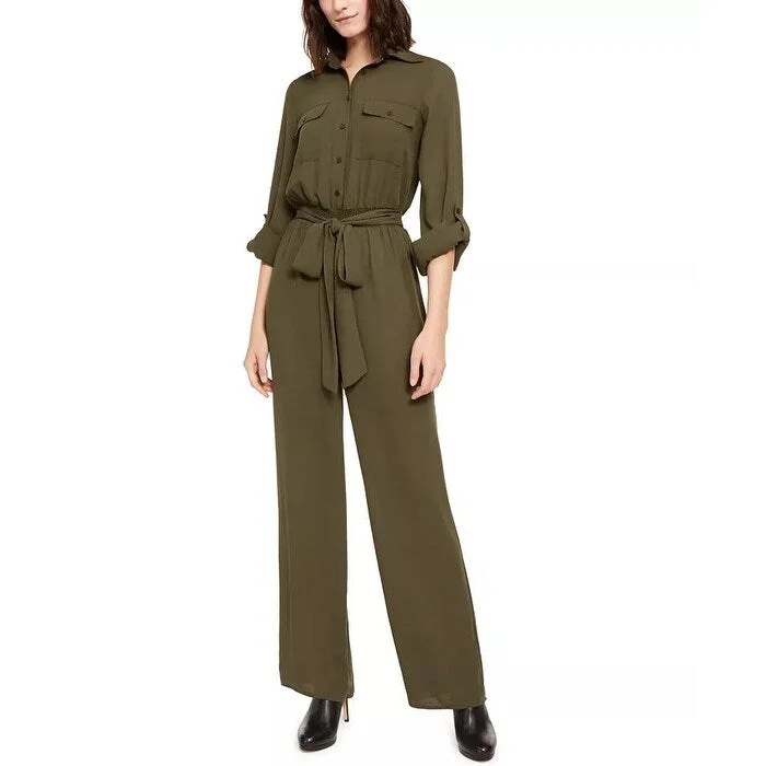 women's jumpsuits for tall womenMichael Kors Women's Belted Utility Jumpsuit Regular Green Size Large