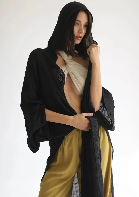 women's satin skirtsRHEA HOODED CAPE - BLACK