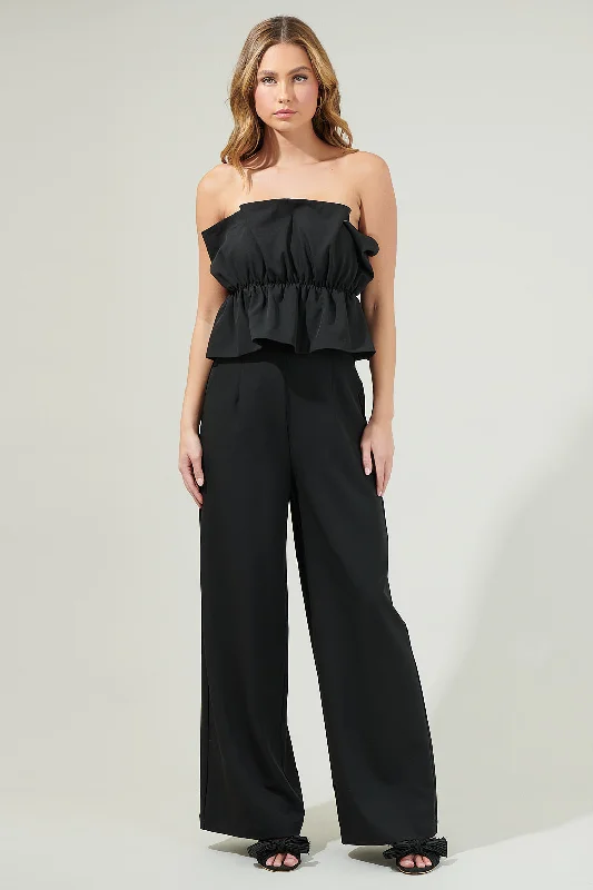 women's fitted jumpsuitsOvernight Strapless Ruffle Jumpsuit