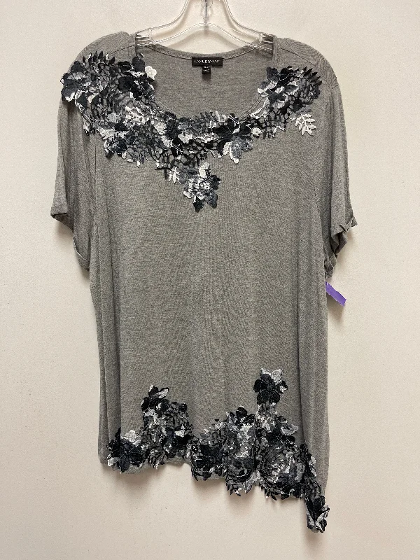 women's T-shirts with high-low hemlinesGrey Top Short Sleeve Lane Bryant, Size 2x