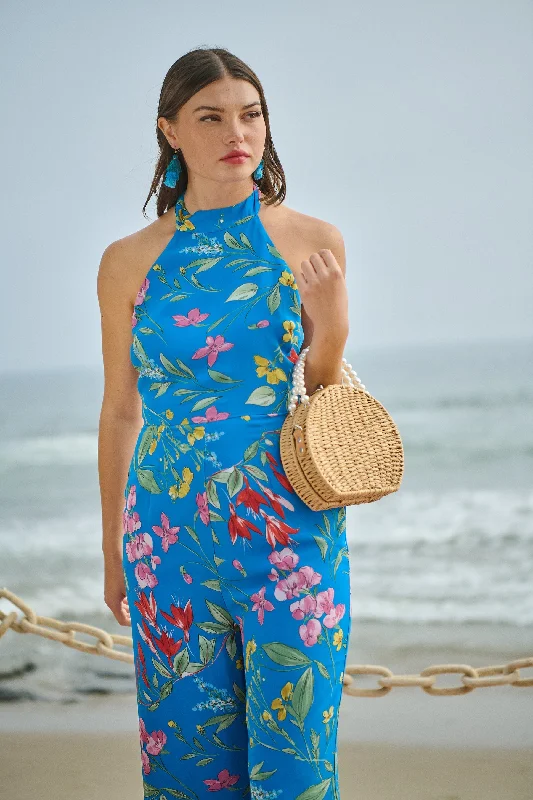 women's jumpsuits for beach outingsFiona Floral After Hours Backless Halter Jumpsuit