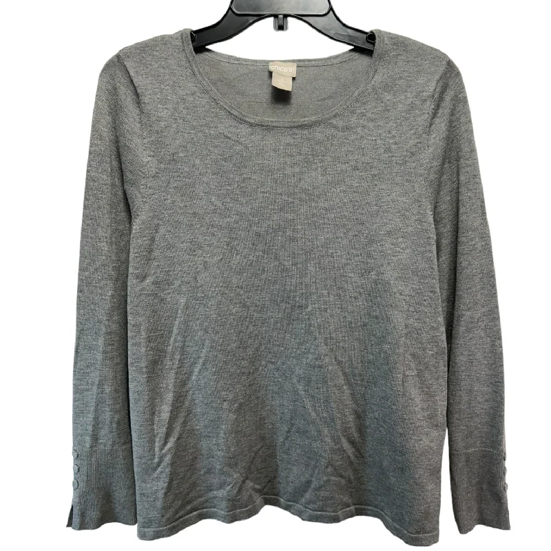 women's long sleeve tops with stretchable fabricTop Long Sleeve Basic By Chicos In Grey, Size: S