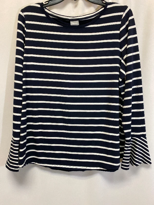 women's long sleeve tops with trendy patternsTop Long Sleeve By Chicos In Navy, Size: L