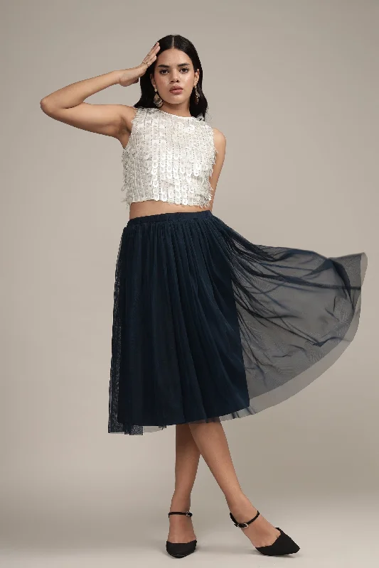 women's linen skirtsMerlin Navy Midi Skirt