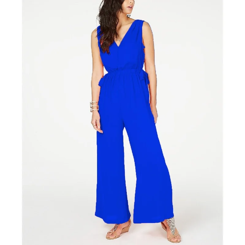 women's glam jumpsuitsThalia Sodi Women's Tie-Waist V-Neck Jumpsuit Blue Size Small