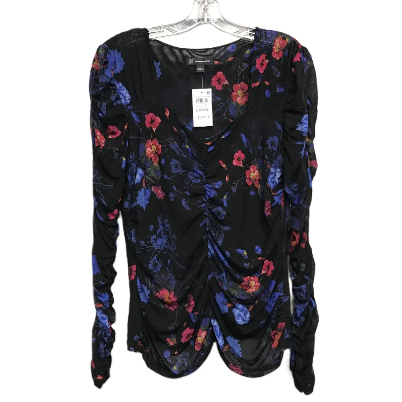 women's long sleeve tops with abstract designsTop Long Sleeve By Inc In Black, Size: L