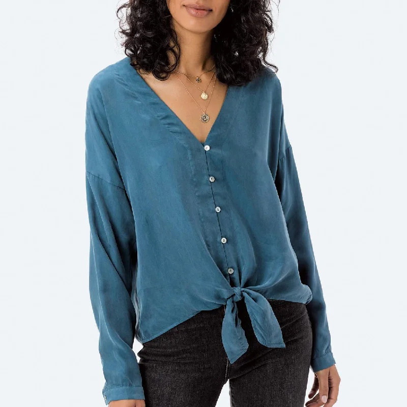 women's tops for those who want to create outfits that are both unique and memorableCupro Tie Front Top (Teal)