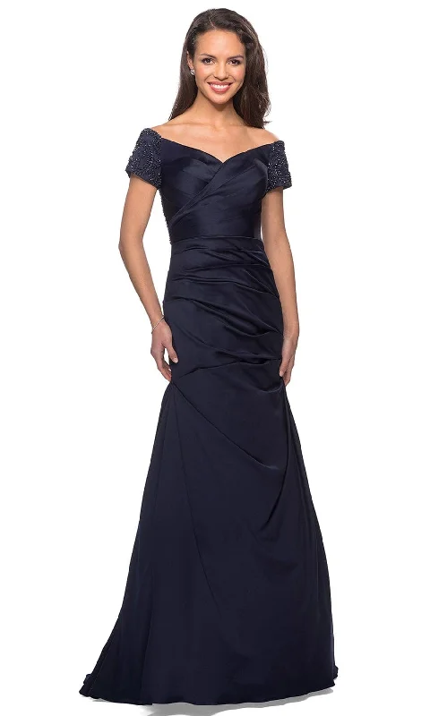 women's lightweight dressesLa Femme 25996SC - Pleated Trumpet Evening Dress