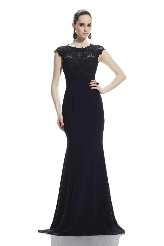 women's petite dressesTheia - 882417SC Floral Lace Cap Sleeves Evening Gown