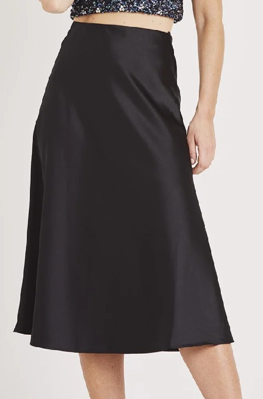 women's summer midi skirtsSophie Black Satin Midi Skirt