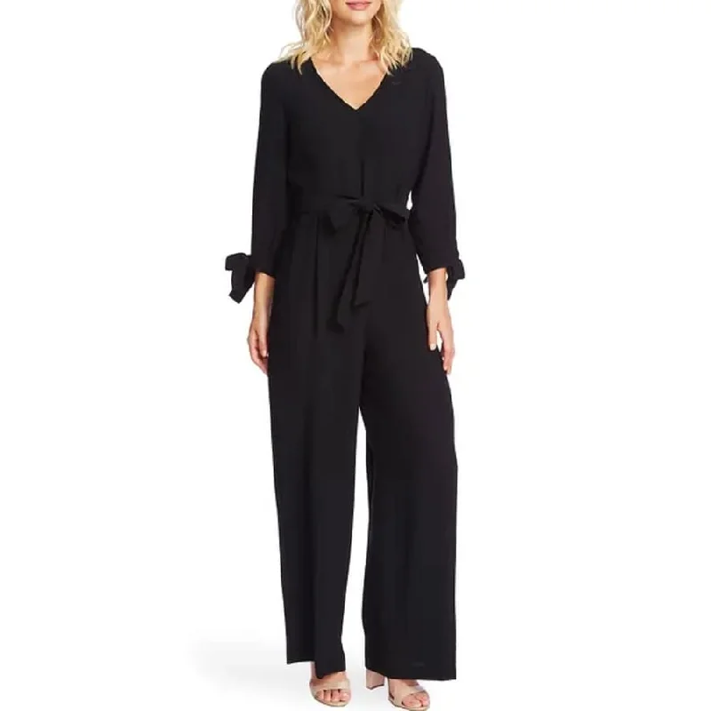 women's jumpsuits made of laceCece Women's Tie Sleeve Moss Crepe Jumpsuit Black Size 10