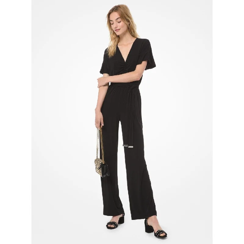 women's jumpsuits for wrinkle-resistant materialsMichael Kors Women's Matte-Jersey Flutter-Sleeve Jumpsuit Black Size Extra Small - X-Small