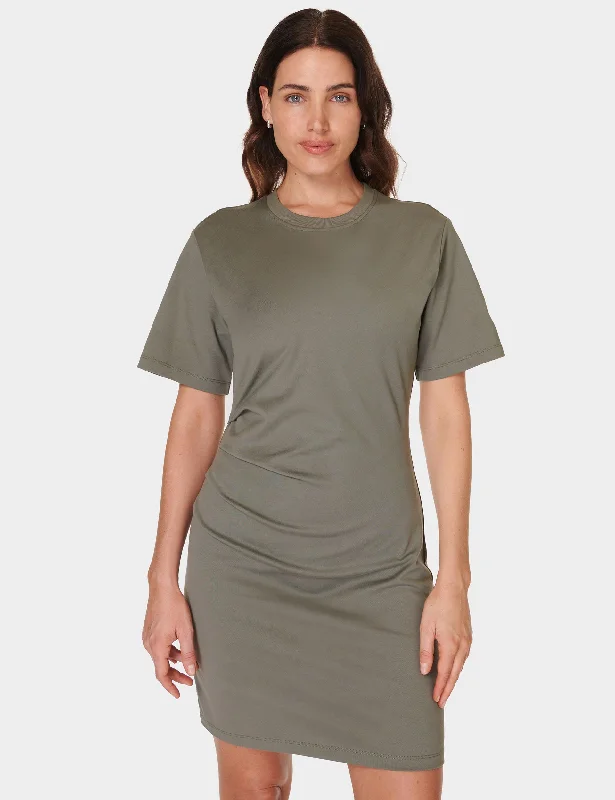 women's party skirtsEasy Ruched T-Shirt Dress - Umbra Green