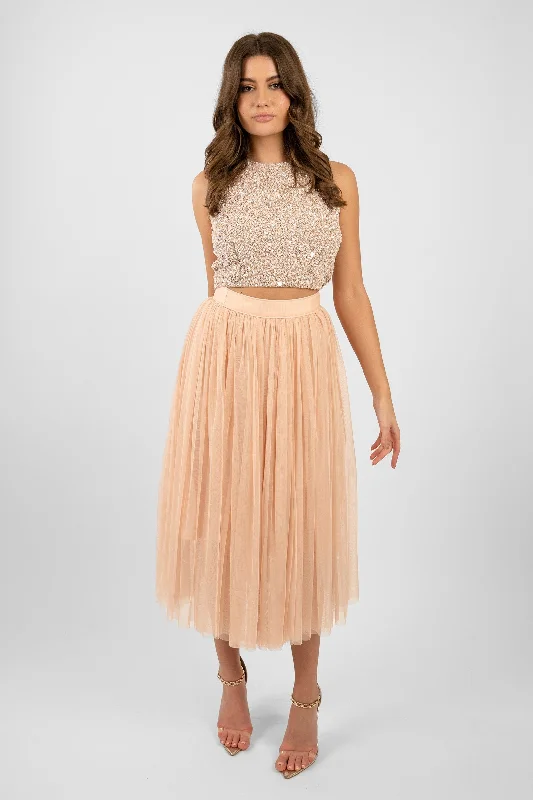 women's skater skirtsCleo Nude Tulle Midi Skirt