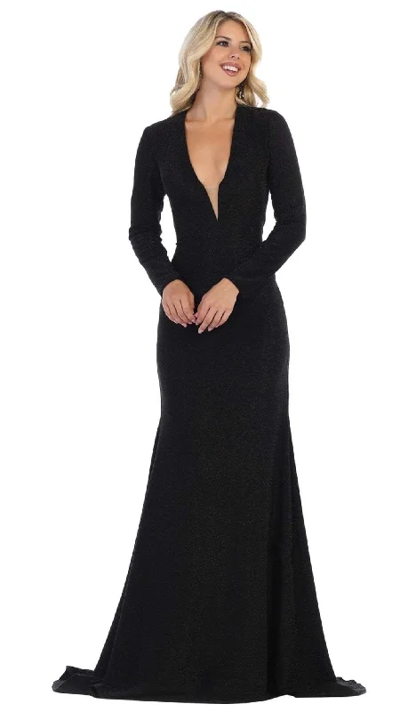 women's one-shoulder dressesMay Queen - MQ1583 V-Neck Cutout Evening Dress