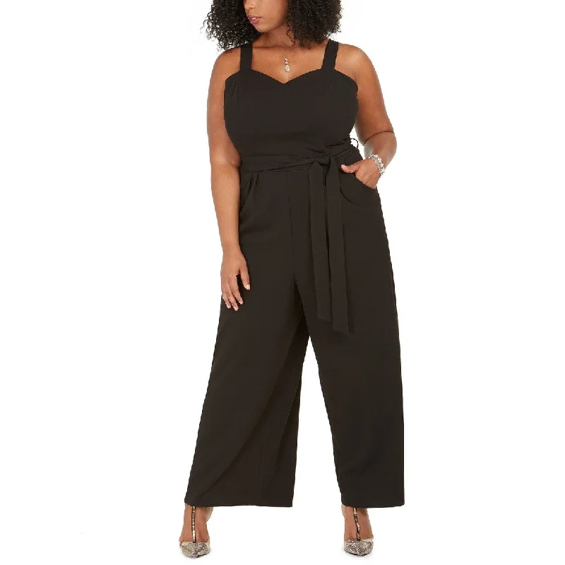 women's jumpsuits for easy dressingEmerald Sundae Women's Trendy Belted Wide-Leg Jumpsuit Black Size 16