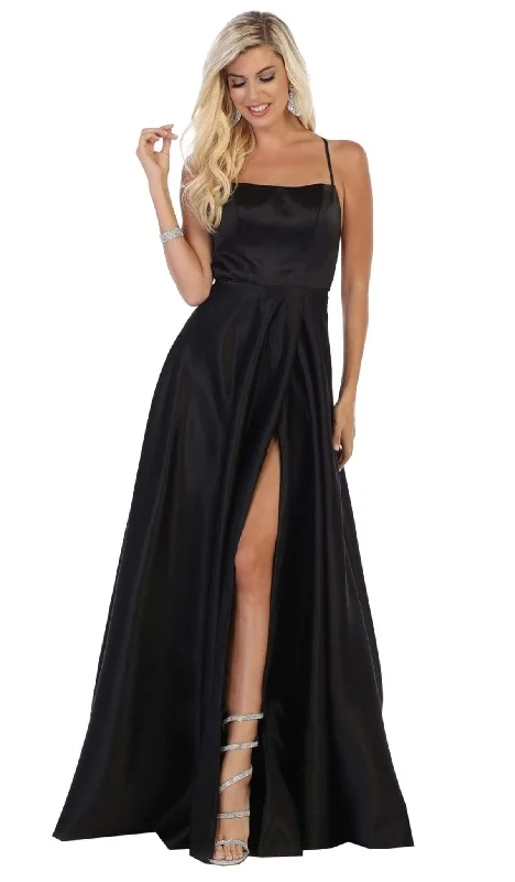 women's bell-sleeved dressesMay Queen - RQ7711 Seamed Strappy Lace Back Evening Gown