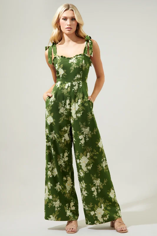 women's jumpsuits with off-the-shoulder necksVetiver Floral Dume Wide Leg Jumpsuit