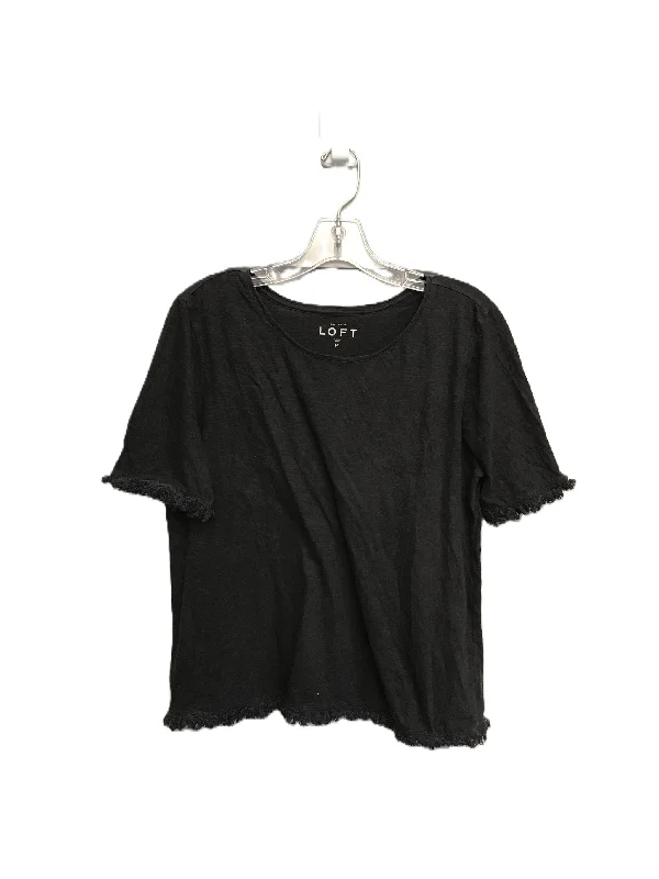 women's T-shirts with minimalist aestheticsBlack Top Short Sleeve Basic By Loft, Size: M