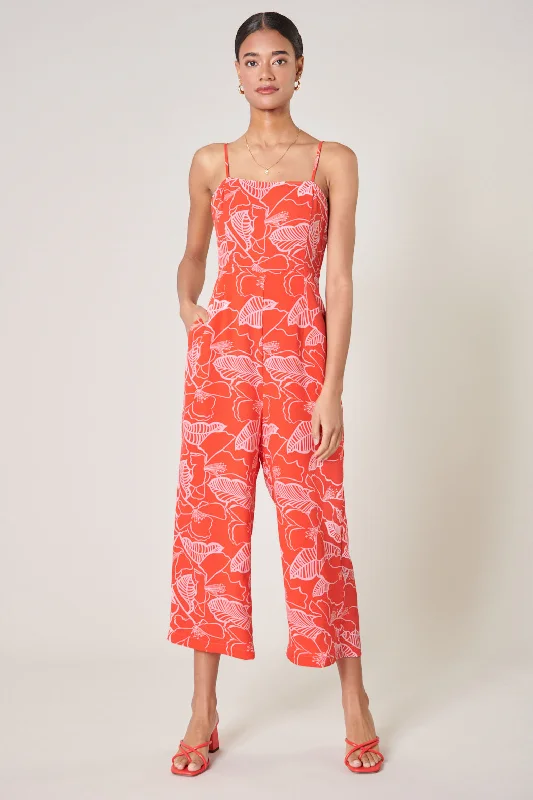 women's vintage jumpsuitsGinger Floral Sweet Pea Square Neck Jumpsuit