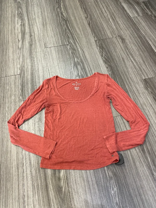 women's long sleeve tops with fleece liningTop Long Sleeve By American Eagle In Orange, Size: S