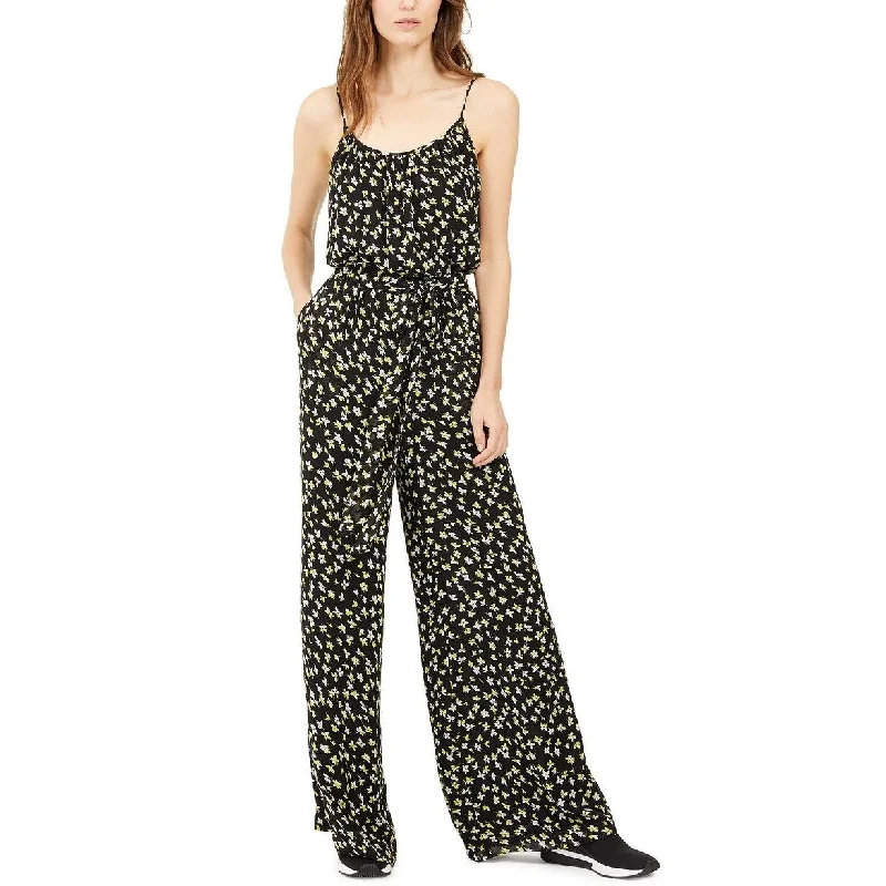 women's loose-fit jumpsuitsMichael Kors Women's Floral-Print Tie-Waist Jumpsuit Regular & Petite Yellow Size Large