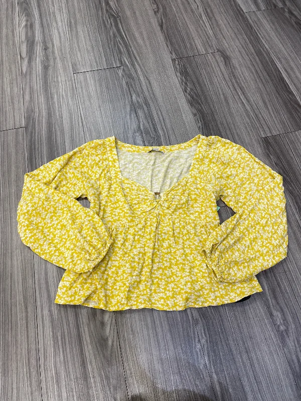 women's long sleeve tops with quilted designsTop Long Sleeve By American Eagle In Yellow, Size: M