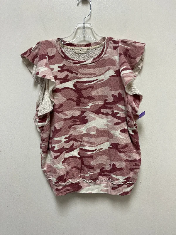 women's T-shirts with faded effectsCamouflage Print Top Short Sleeve T.la, Size M