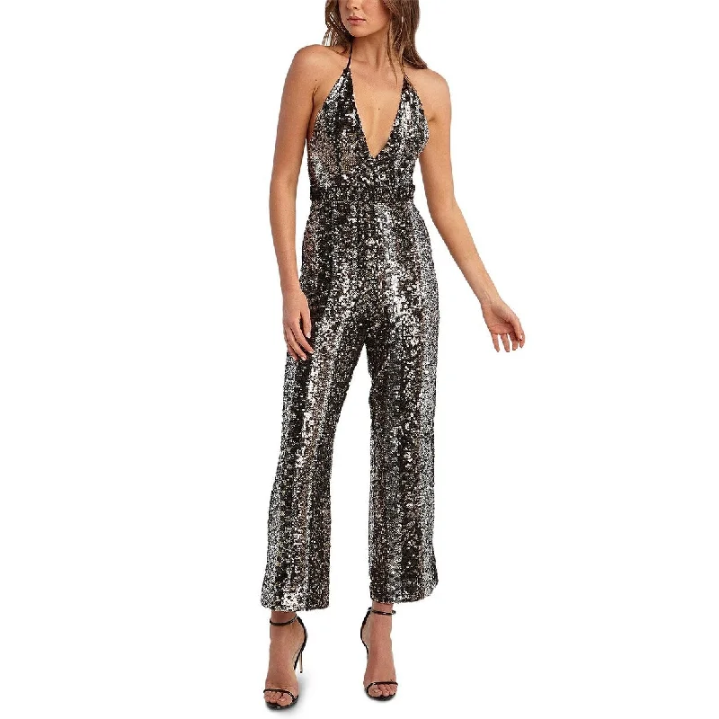 women's jumpsuits for high-performance fabricsBardot Women's Halter Disco Sequin Jumpsuit Med Gray Size Extra Large - X-Large