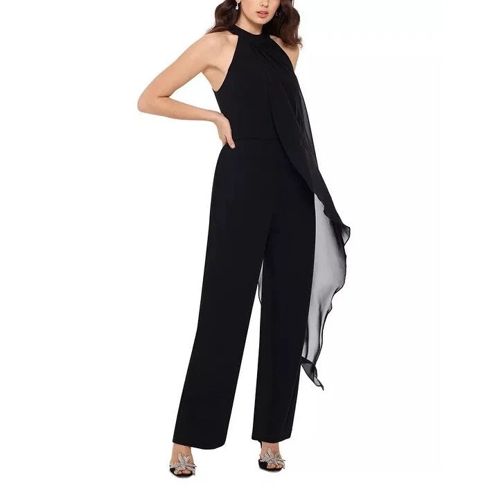 women's jumpsuits for all-day comfortBetsy & Adam Women's Chiffon Overlay Jumpsuit Black Size 8 Petite - 8 Petite