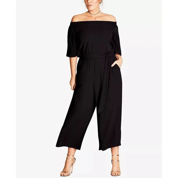 women's jumpsuits for curve-hugging stylesCity Chic Women's Plus Off The Shoulder Jumpsuit Black Size 18W