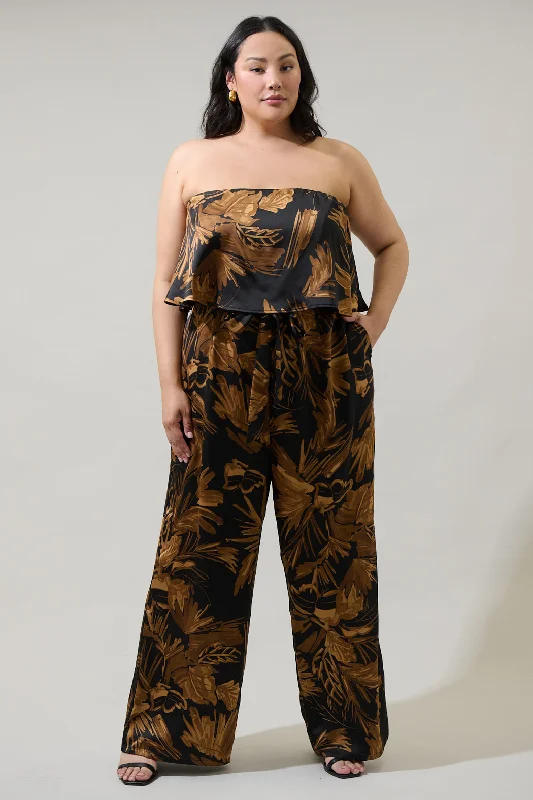 women's jumpsuits for maximalist fashionPalm Tropics Midnight Pinal Strapless Jumpsuit Curve