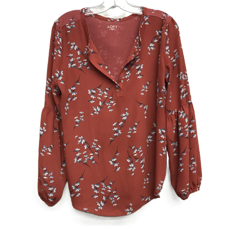 women's long sleeve tops with geometric patternsTop Long Sleeve By Loft In Floral Print, Size: S