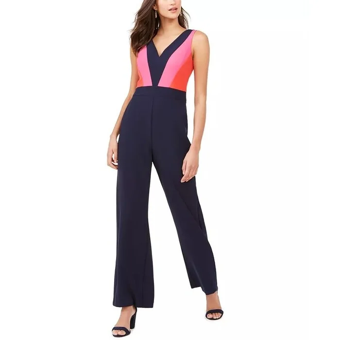 women's jumpsuits for plus-size figuresVince Camuto Women's Colorblocked Jumpsuit Blue Size 14