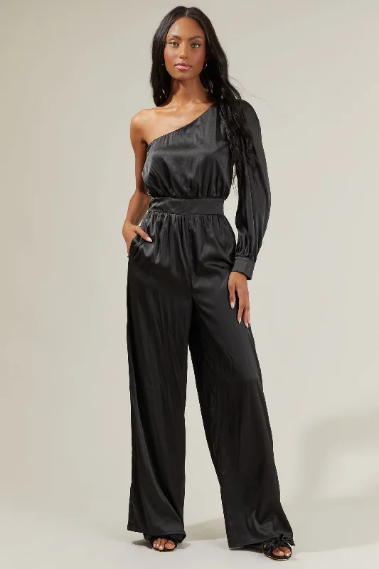 women's jumpsuits with pastel huesCorina Satin One Shoulder Jumpsuit