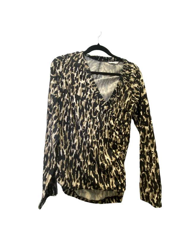 women's long sleeve tops with polka dotsTop Long Sleeve By Cabi In Animal Print, Size: L