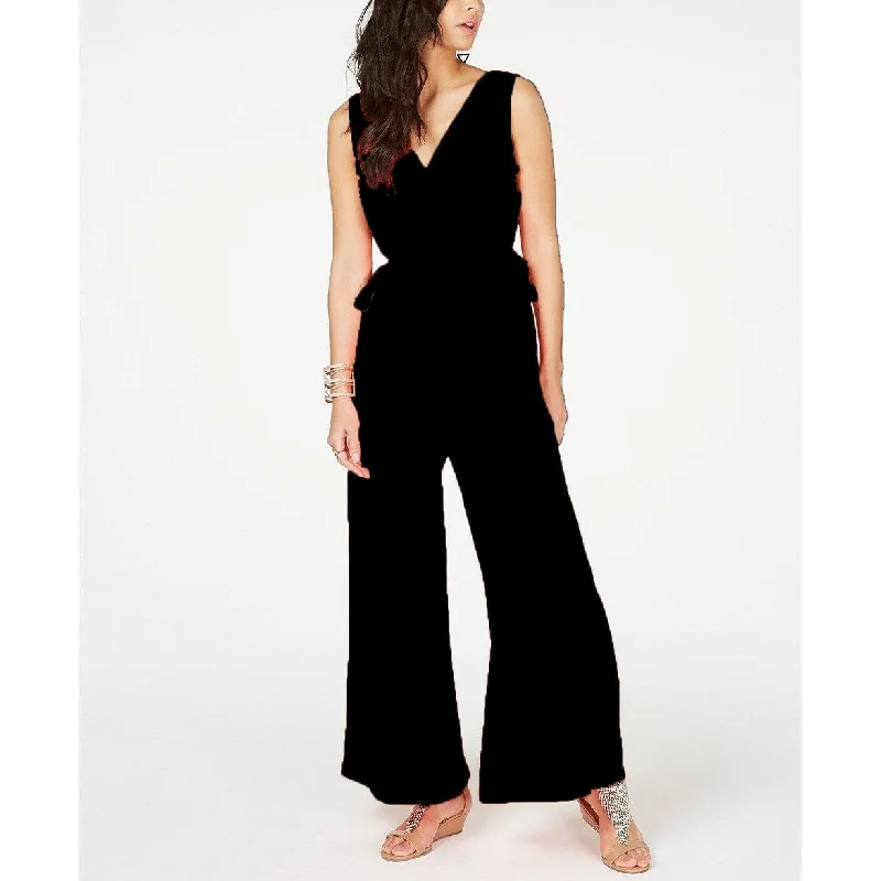 women's jumpsuits made of satinThalia Sodi Women's Tie-Waist V-Neck Jumpsuit Black Size Medium