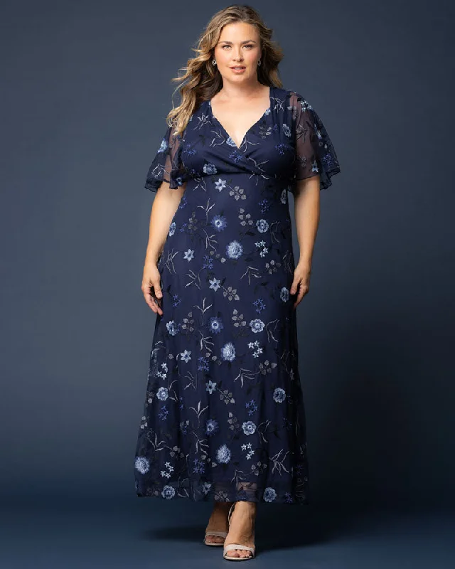 women's denim dressesEmbroidered Elegance Evening Gown