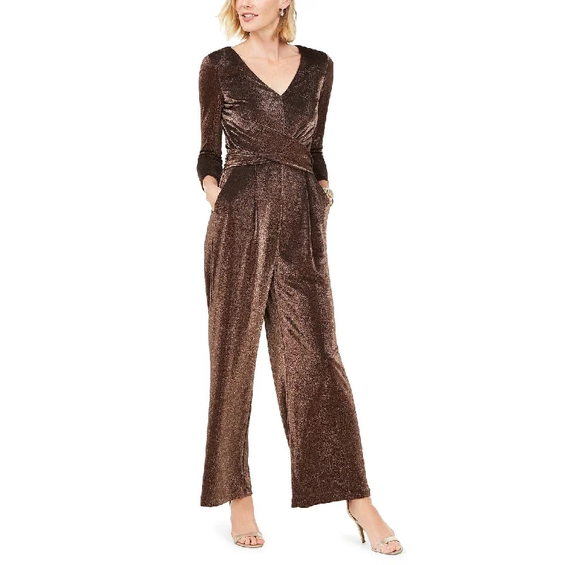 women's formal jumpsuitsJessica Howard Women's Ruched Glitter Jumpsuit Black Size Large