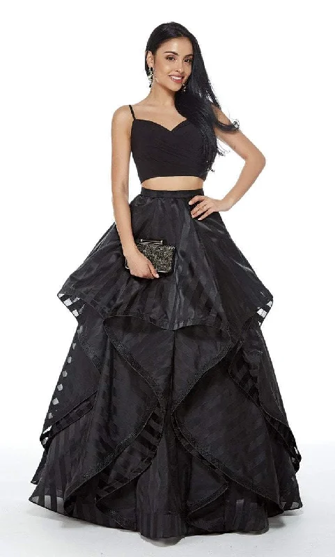 women's wrap dressesAlyce Paris - Sleeveless Croptop Striped Organza Evening Gown 60278SC