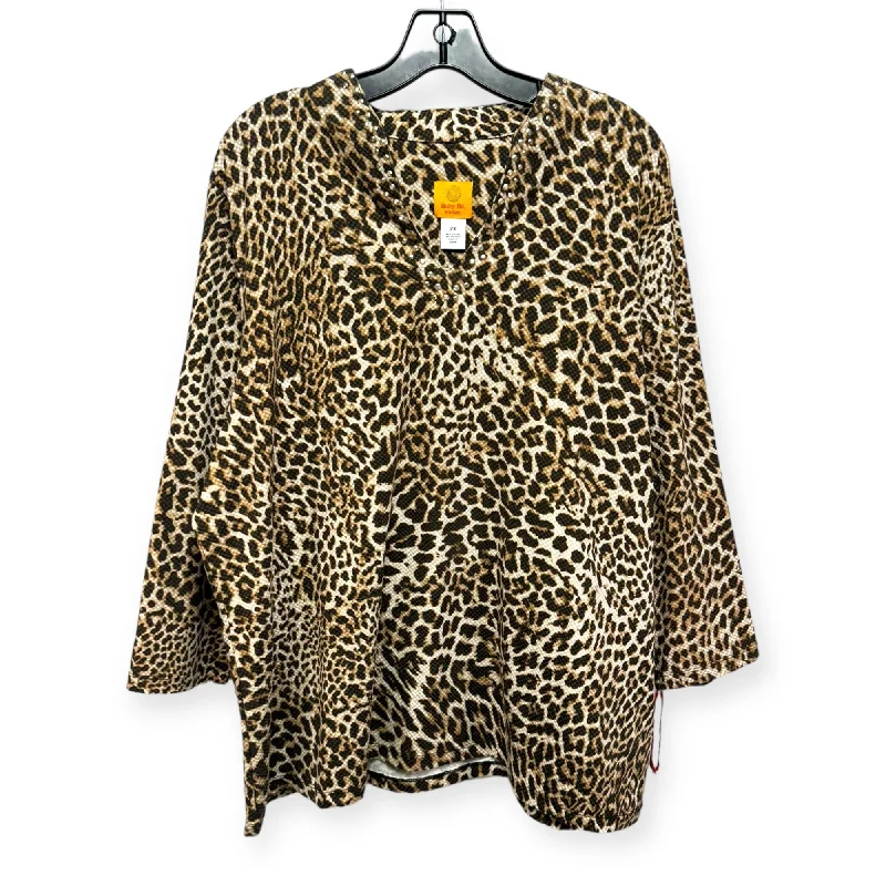 women's long sleeve tops with ribbon tiesTop Long Sleeve By Ruby Rd In Animal Print, Size: 2x