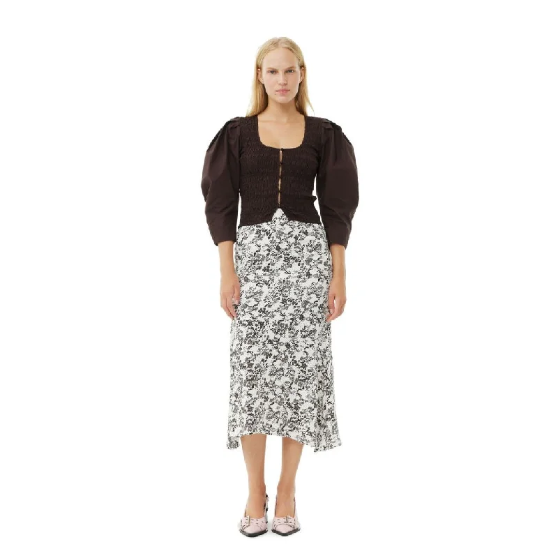 women's linen skirtsFloral Viscose Twill Long Skirt (Egret)