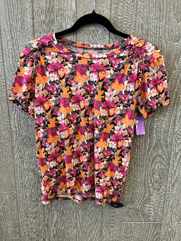 women's T-shirts with button-down frontsFloral Print Top Short Sleeve Loft, Size Xs