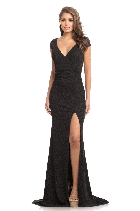 women's flowy dressesJohnathan Kayne - High Slit Glitter Knit Evening Dress 9043SC