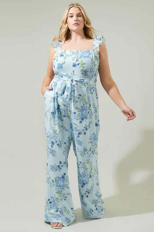 women's chic jumpsuitsDusty Floss Floral Sleeveless Jumpsuit Curve