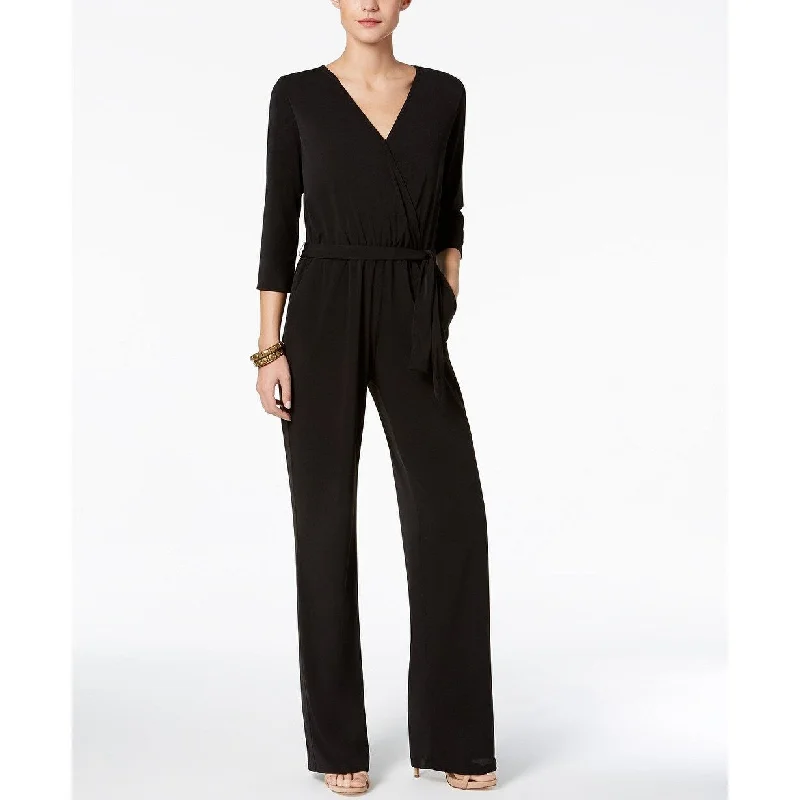 women's jumpsuits for date nightsNY Collection Women's Petite Belted Jumpsuit Black Size Medium