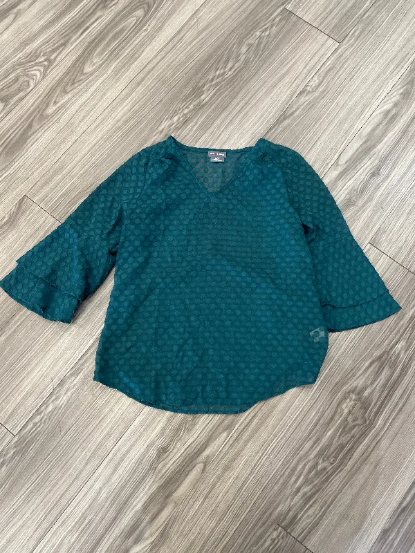 women's long sleeve tops with retro patternsTop Long Sleeve By Van Heusen In Green, Size: S