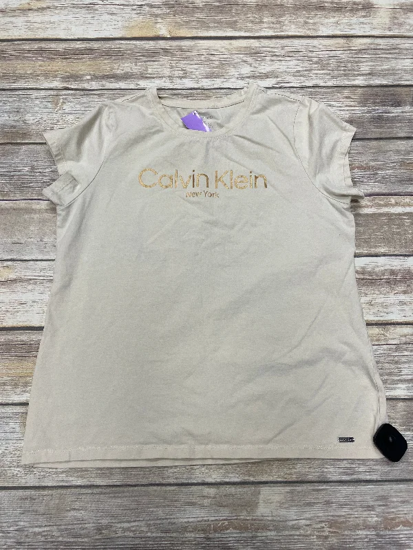 women's T-shirts with high-low hemlinesTan Top Short Sleeve Calvin Klein, Size L