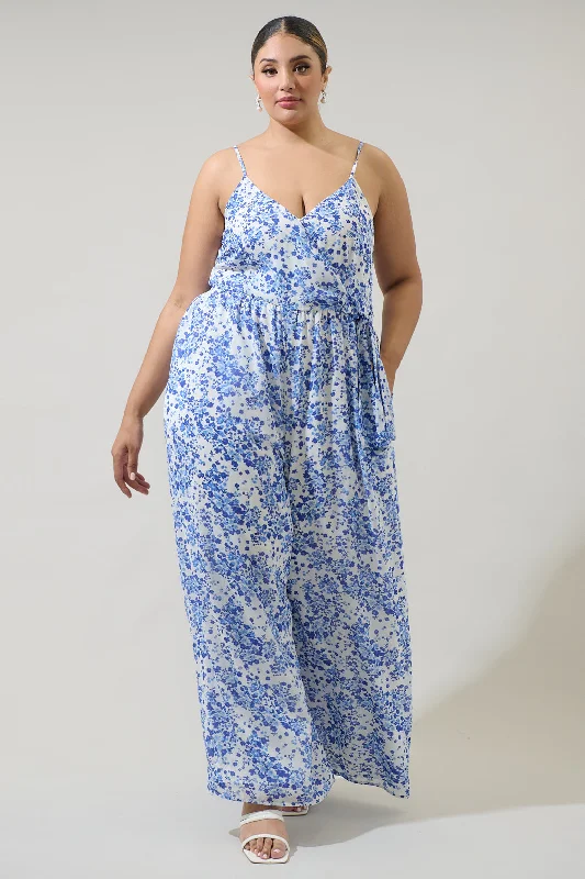 women's jumpsuits for machine-washable fabricsCamellia Floral Vicky Wide Leg Jumpsuit Curve